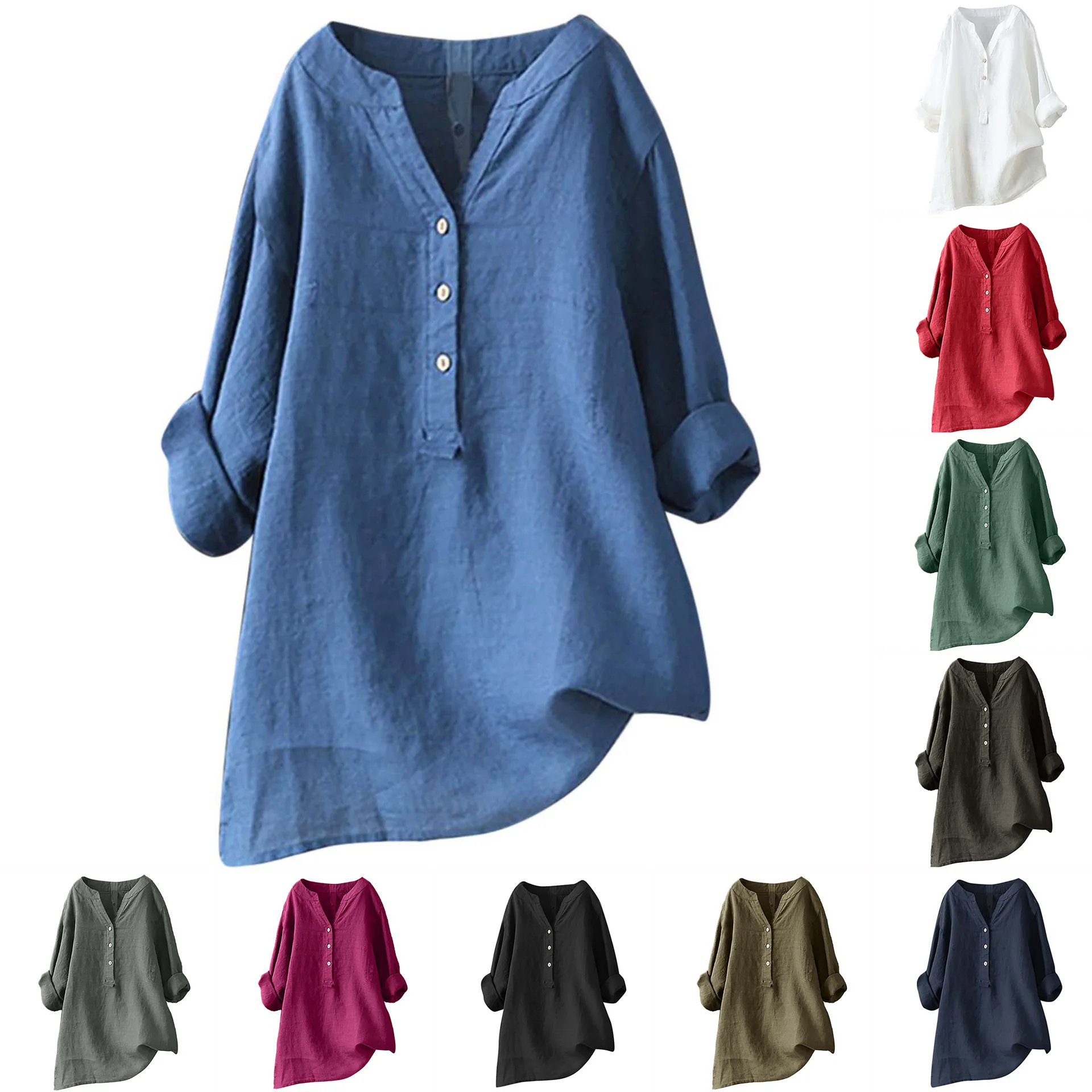 Casual Loose Linen Shirt Dress - Unisex Women Men Cotton Linen Blouse