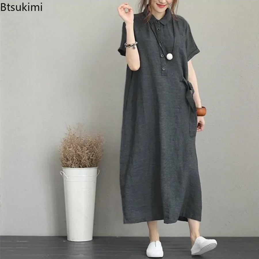 2026 Summer Dress Simple Vinta - Casual Loose Linen Shirt Dress recension och pris