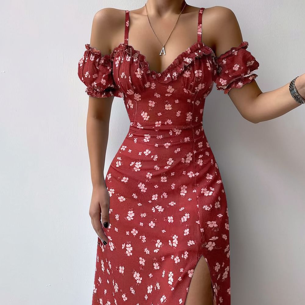 Women Summer Floral Dress Fren - French Vintage Floral Midi Dress recension och pris