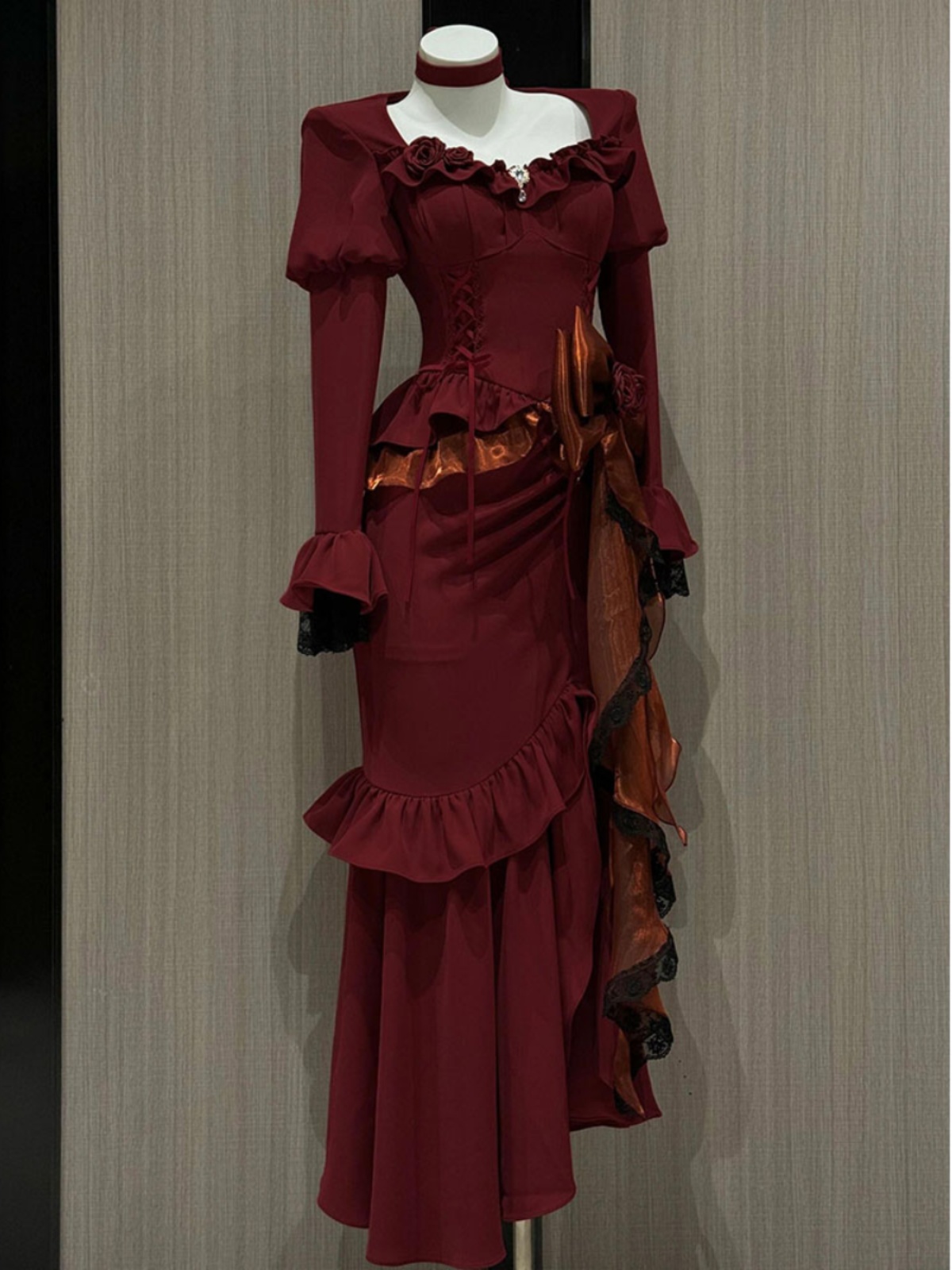 Spring Red Vintage Dress Women - French Vintage Floral Midi Dress recension och pris