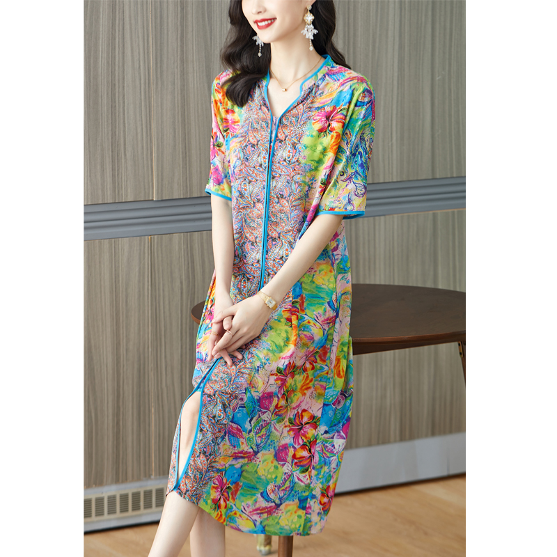 2024 New Pink Floral Mulberry  - French Vintage Floral Midi Dress recension och pris