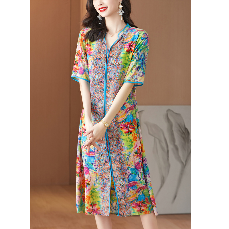 2024 New Pink Floral Mulberry  - French Vintage Floral Midi Dress recension och pris