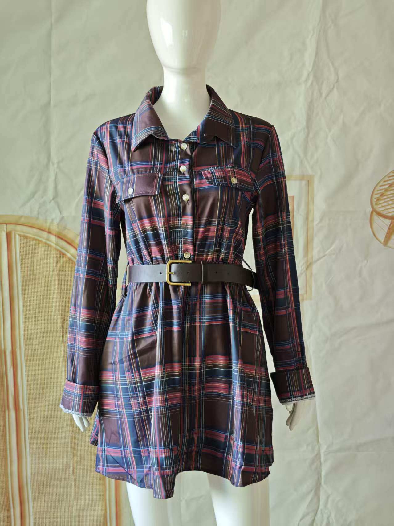 Women Shirt Cloth Pockets Belt - Casual Loose Linen Shirt Dress recension och pris