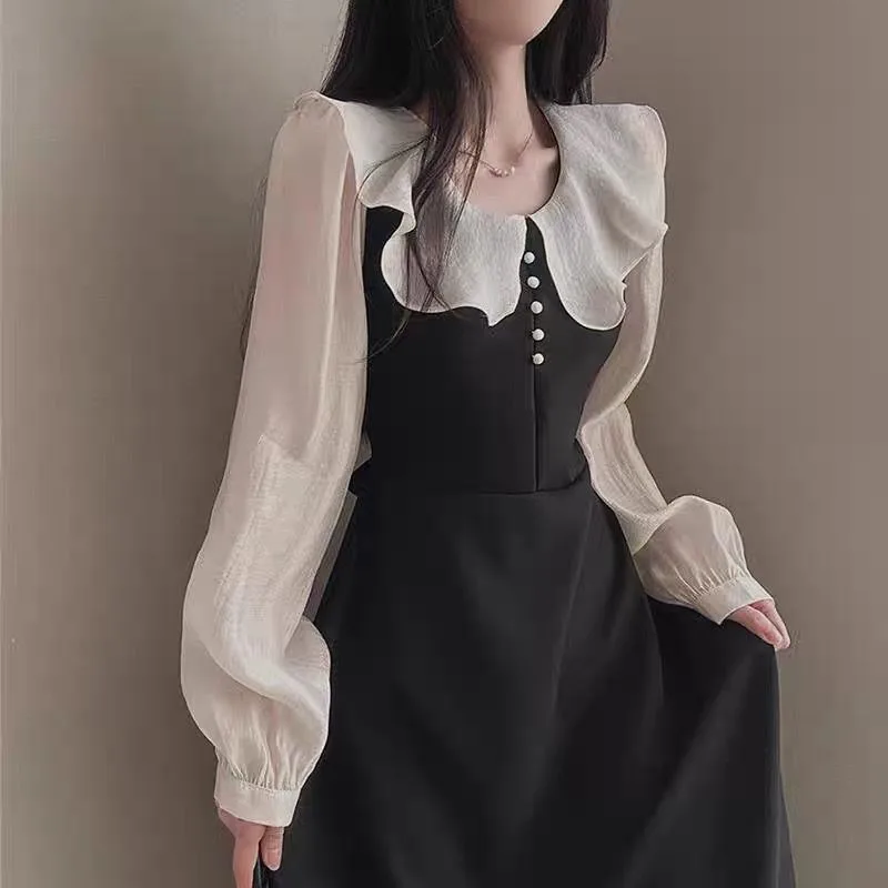 Long Sleeve Dresses Women Fren - French Vintage Floral Midi Dress recension och pris